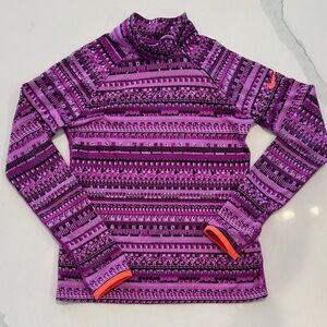 NIKE PRO Girls Size S (8-10) Purple Patterned Long Sleeve Top